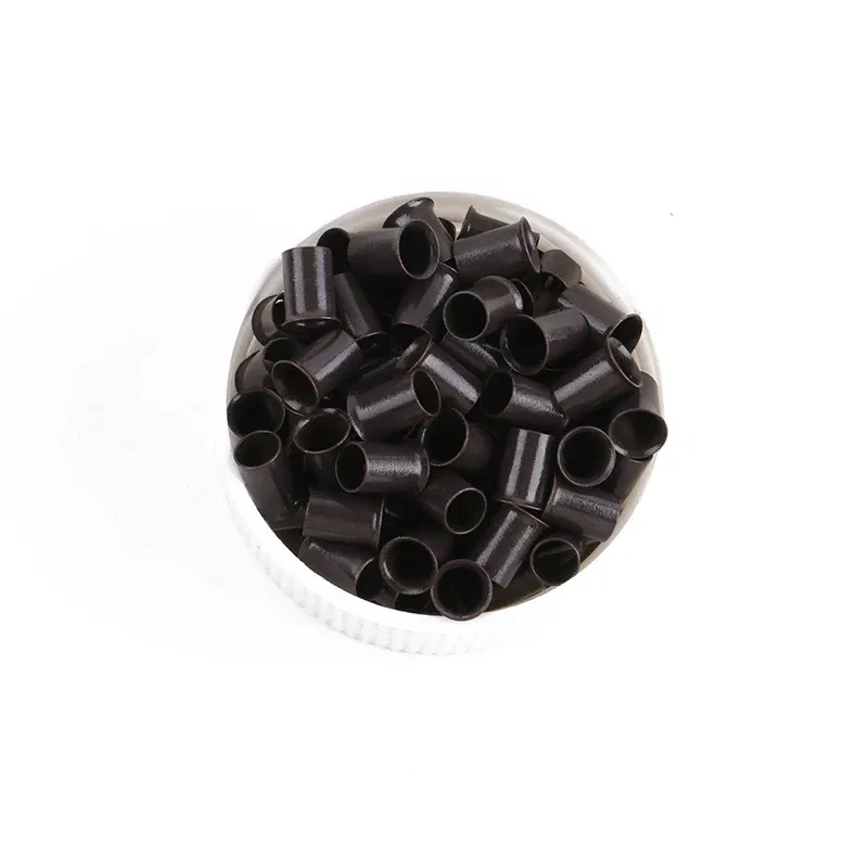 Color: black - 10000pcs/bag 4.0*3.6*6.0mm Copper Flared Flaring Micro Rings Tube Euro Locks for feather human hair extensions tools accessories
