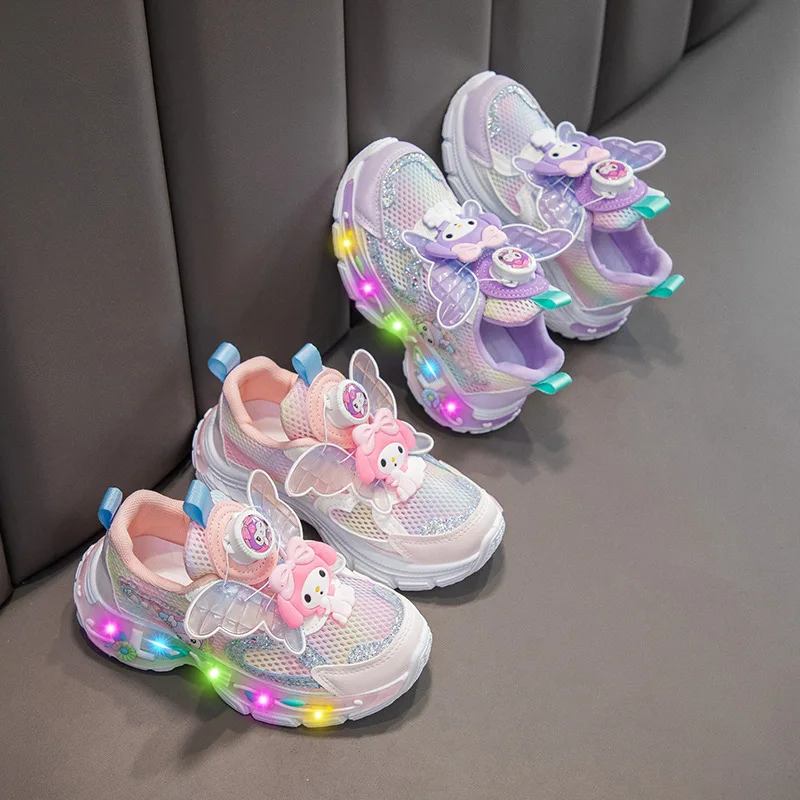 Kids'Casual Shoes Sneakers Led Light Cartoon My Melody?‹ PU Leather For Girls Anti-slip Breathable Pink Pruple Shoes Size 23-36