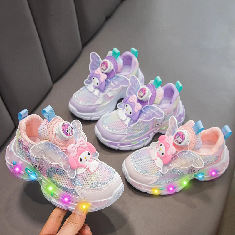 Kids'Casual Shoes Sneakers Led Light Cartoon My Melody?‹ PU Leather For Girls Anti-slip Breathable Pink Pruple Shoes Size 23-36