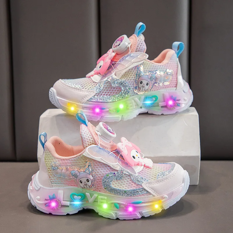 Kids'Casual Shoes Sneakers Led Light Cartoon My Melody?‹ PU Leather For Girls Anti-slip Breathable Pink Pruple Shoes Size 23-36
