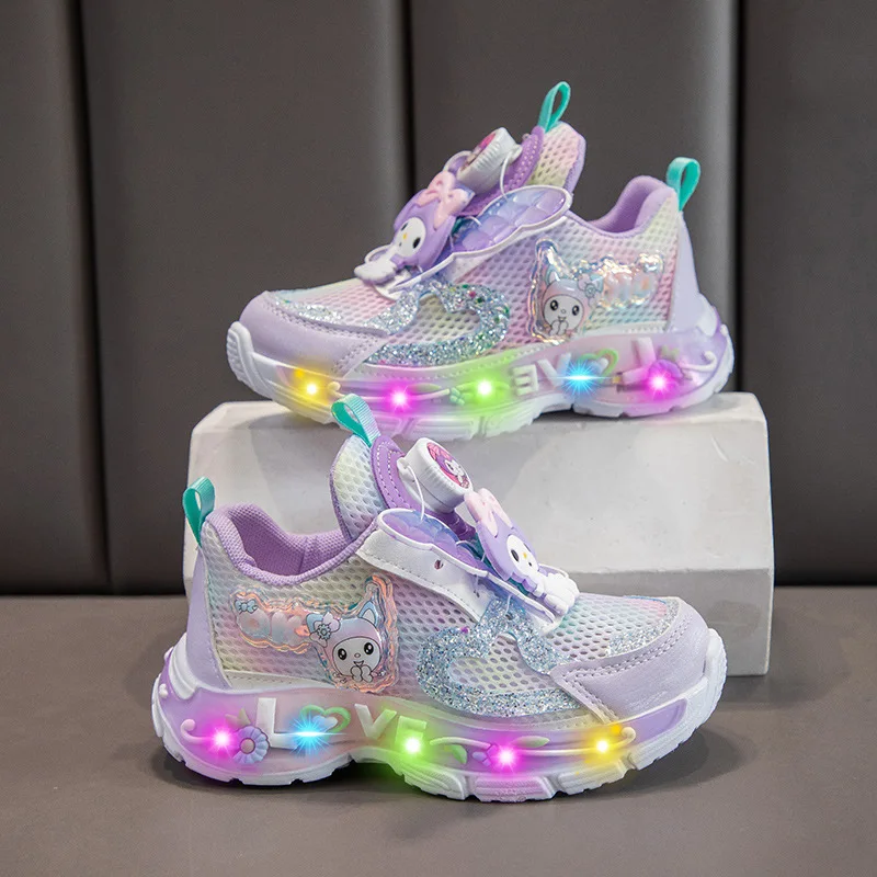 Kids'Casual Shoes Sneakers Led Light Cartoon My Melody?‹ PU Leather For Girls Anti-slip Breathable Pink Pruple Shoes Size 23-36