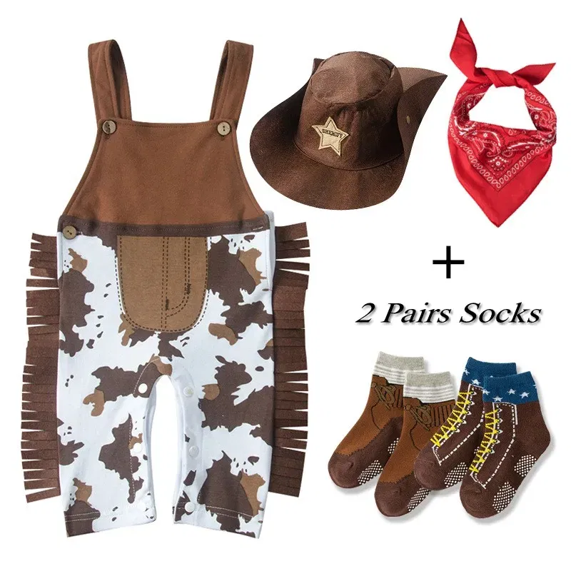 Color: Turquoise, Kid Size: 3T?€?€·?¤–运动?‰ - Baby Boy Clothes cowboy Costume Infant Toddler Cowboy Set 3Pcs Hat Scarf Romper Halloween Event Birthday Holiday Cosplay Outfits