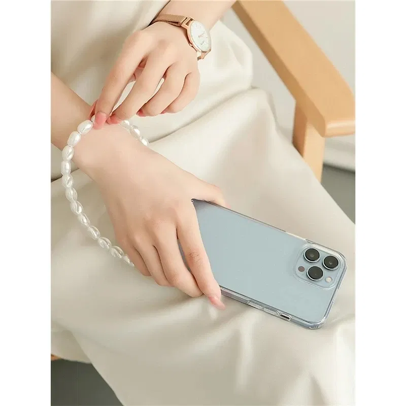 Color: Maroon, Bundle: Case & Strap, Material: Plastic - Pearl Bracelet Wrist Chain Phone Case For iPhone 13 12 11 14 15 Pro Max XR X XS Mini 7 8 Plus SE Transparent Hard Acrylic Cover