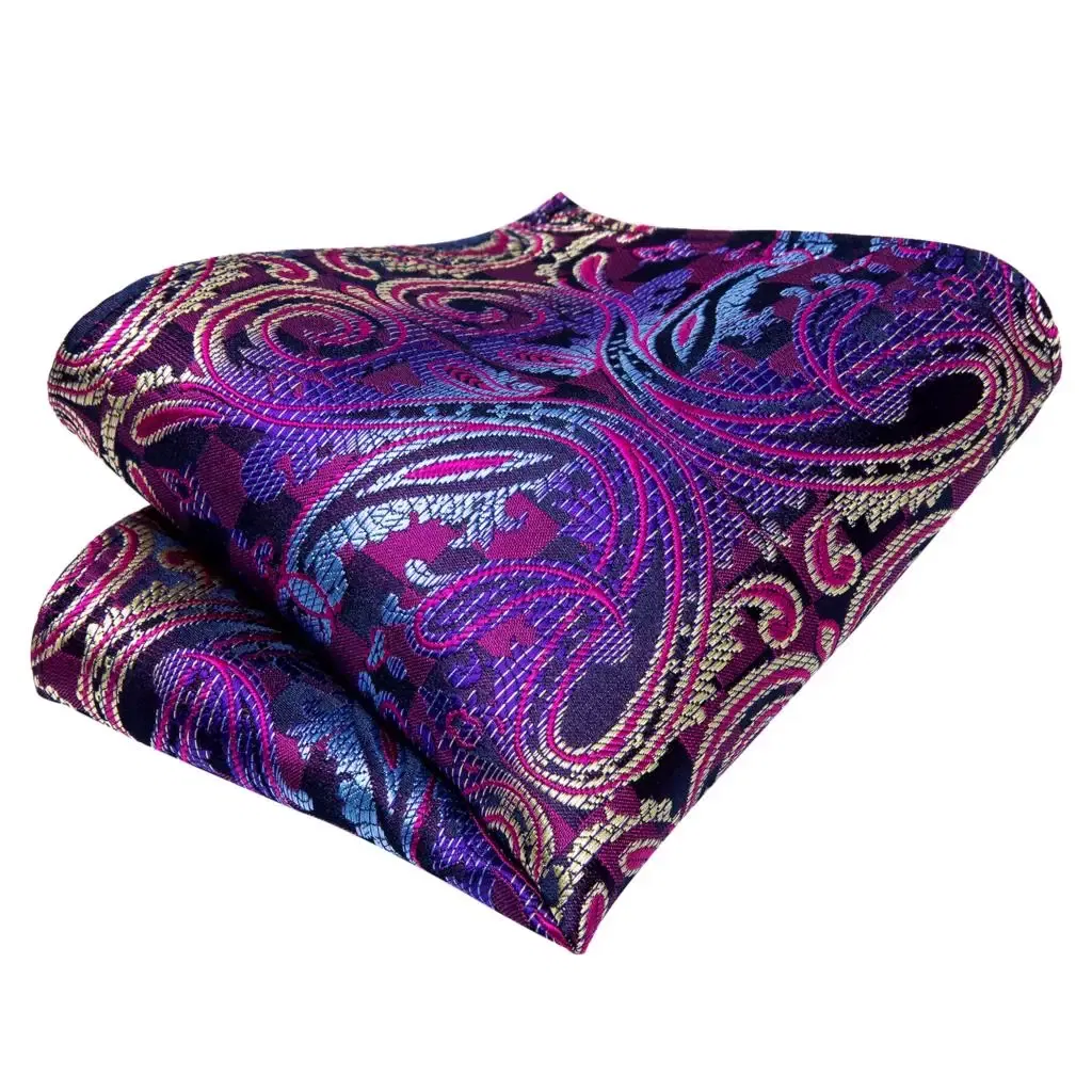 Color: Light Grey - Hi-Tie Purple Paisley Silk Elegent Tie for Men Novelty Design Handky cufflink Tie Set Party Business Wedding Dropshipping