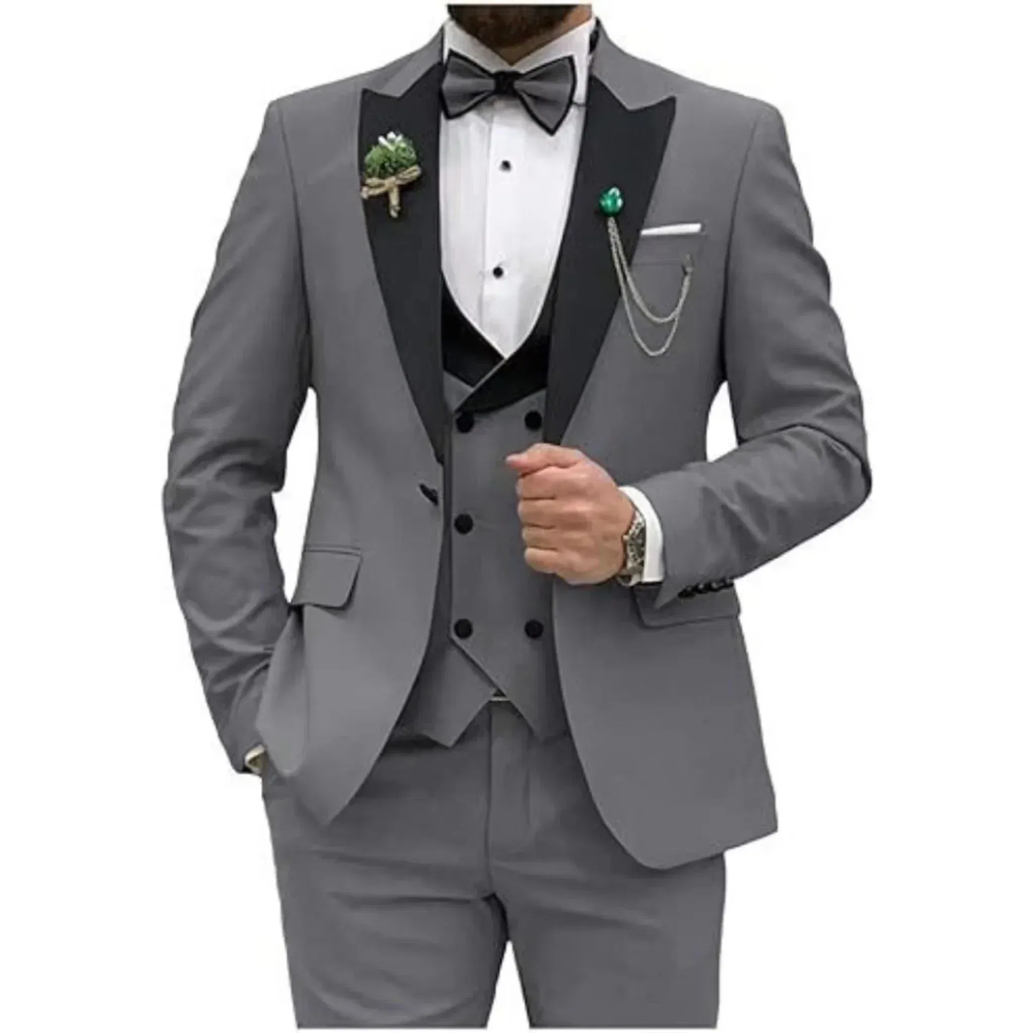 Color: Dark Grey, Size: 6XL - Men Suit Colorful Luxury Blazer Vest And Pant Sets 3 Piece Birthday Dress Business Prom Evening Party Costumes High Quality