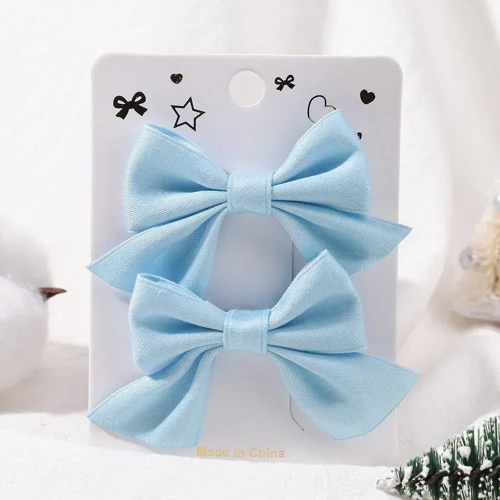 Color: black - 2Pcs/Set Solid Color Kids Bows Hair Clips for Baby Girls Handmade Plaid Bowknot Hairpin Barrettes Photograph Hair Accessories