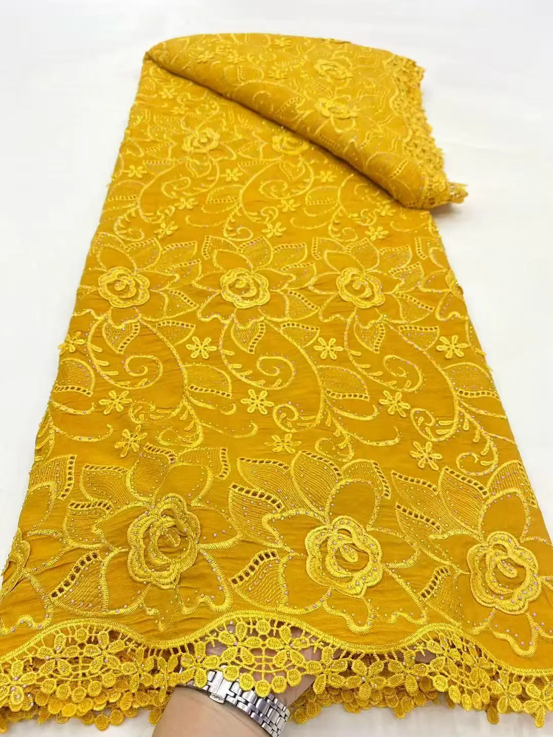 Color: Red, Width: 120cm, Length: 5 yards - 5 Yards Nigerian Guipure Cord Lace Fabric High Quality Embroidery African Milk Silk Wedding Lace Fabric 2025 Material