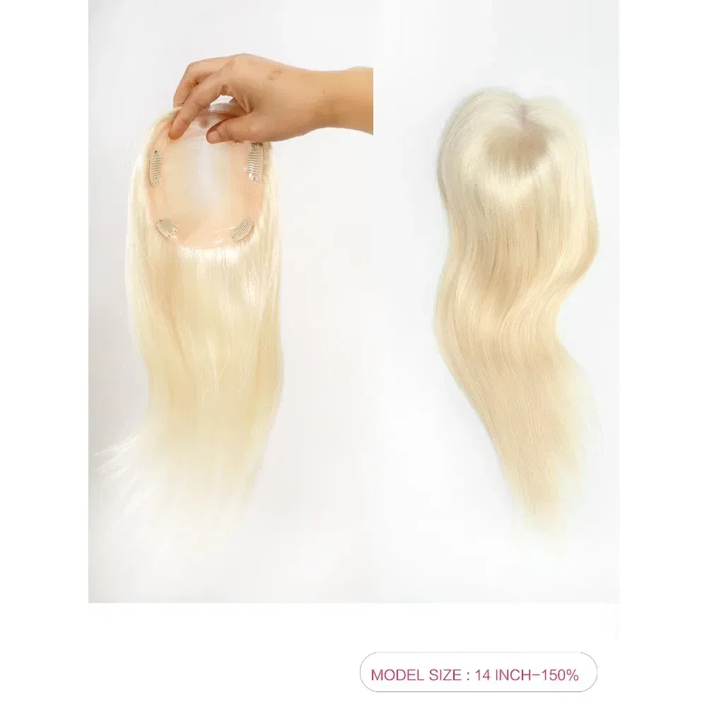 Toupee Color: 613#, Toupee Size: 5x5, Toupee Design: free, Toupee Density: 120%, Length: 16 inches - 5.5X6inch Mono Base Brazilian Remy Human Hair Topper 12"-18" Double Pu Around Thick Invisible Mono Topper for Women Hairpieces