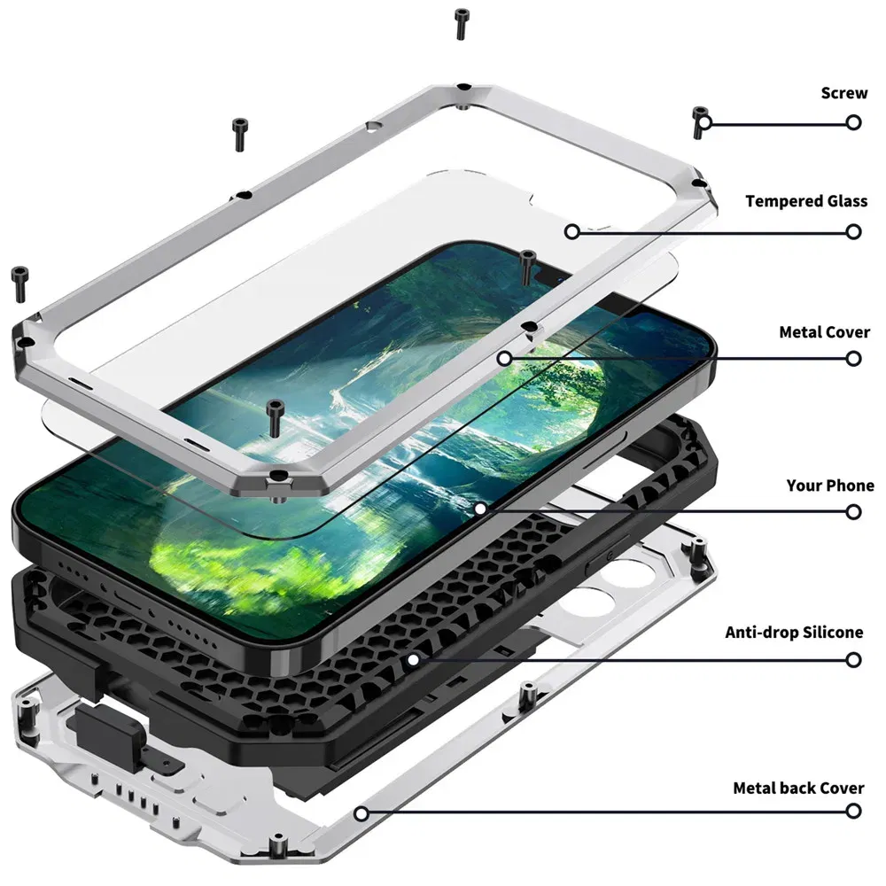 Color: Red, Material: Polyester - Heavy Duty Metal Aluminum Case For iPhone 14 13 15 Pro Max Military Grade Shockproof Bumpers Armor Kickstand Camera Slider Cases