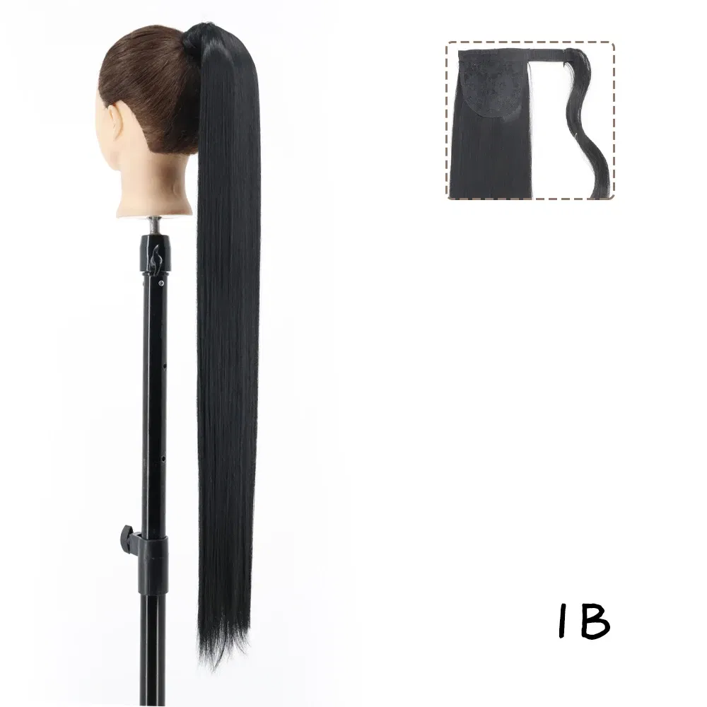 Color: 1B/27HL, Stretched Length: 22inches - AZQUEEN Straight Synthetic Hairpiece With Ponytail 85cm Super Long Wrap Around Clip In Hair Extensions Pony Tail For Daily Wear