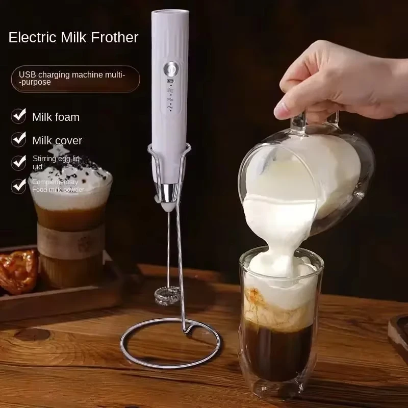 Color: Yellow - 2-in-1 multi-function USB Rechargeable Electric Egg Beater Baking Mixer Milk Frother Kitchen Gadgets Coffee Stirrer Tools Dining