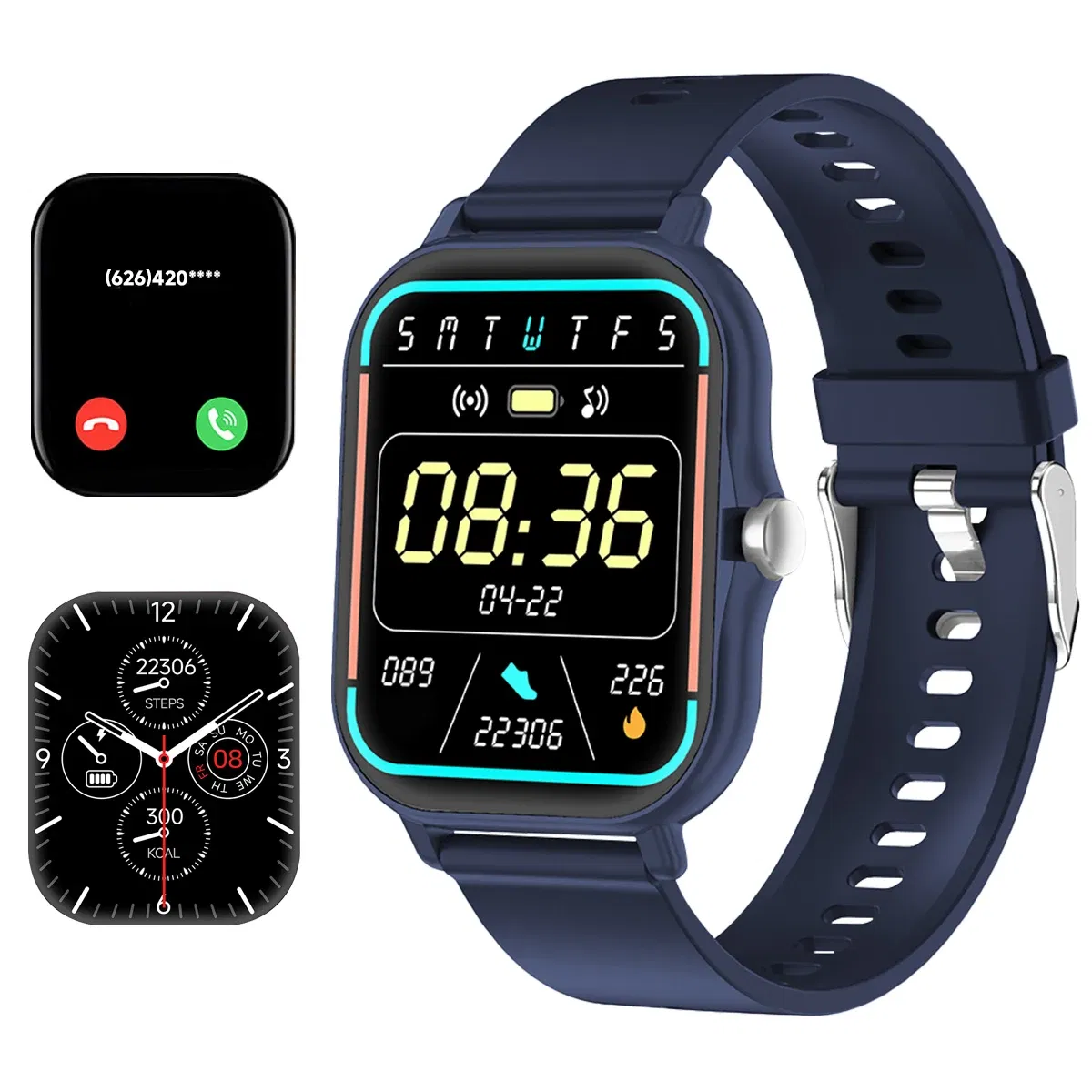Color: Blue - 2.01 Inch Bluetooth Call Smartwatch IPhone for Men and Women Health Monitoring Watch Step Count Smart Watch