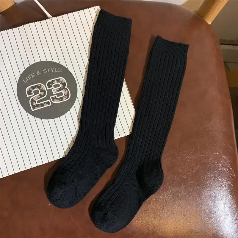 Color: black, Size: 4-6T - Baby Long Socks Over The Knee Little Girls Solid Cotton Socks Spring Autumn Long Crew Socks