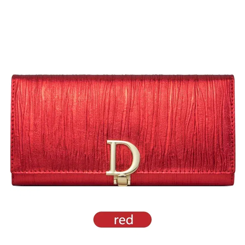 Color: GRAY - 2025 Design Women Long Wallets Fashion Long Phone Purse Luxury Genuine Leather Ladies Card Holder Stripe Wallet Cartera De Mujer