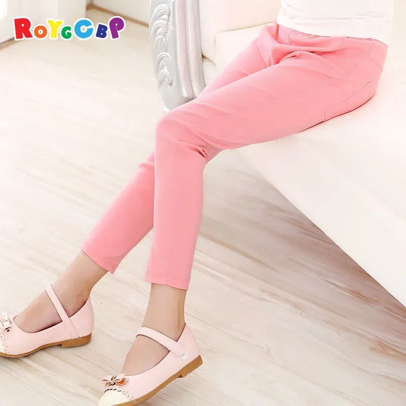 Color: WHITE, Kid Size: 6 - Girls Pants Children Kids Pencil Pants Spring Summer Fashion Candy Colors