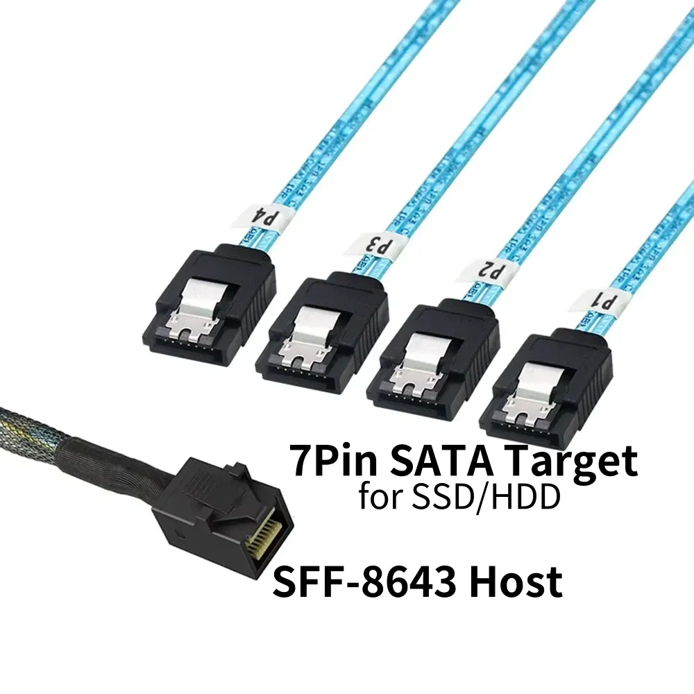 Color: black, Cable length: 0.9m - 0.5M 1M Mini SAS HD SFF-8643 SFF-8087 to SFF-8482 29Pin with 15Pin Power Connector 4xSATA Cable for Hard Drive Controller Server