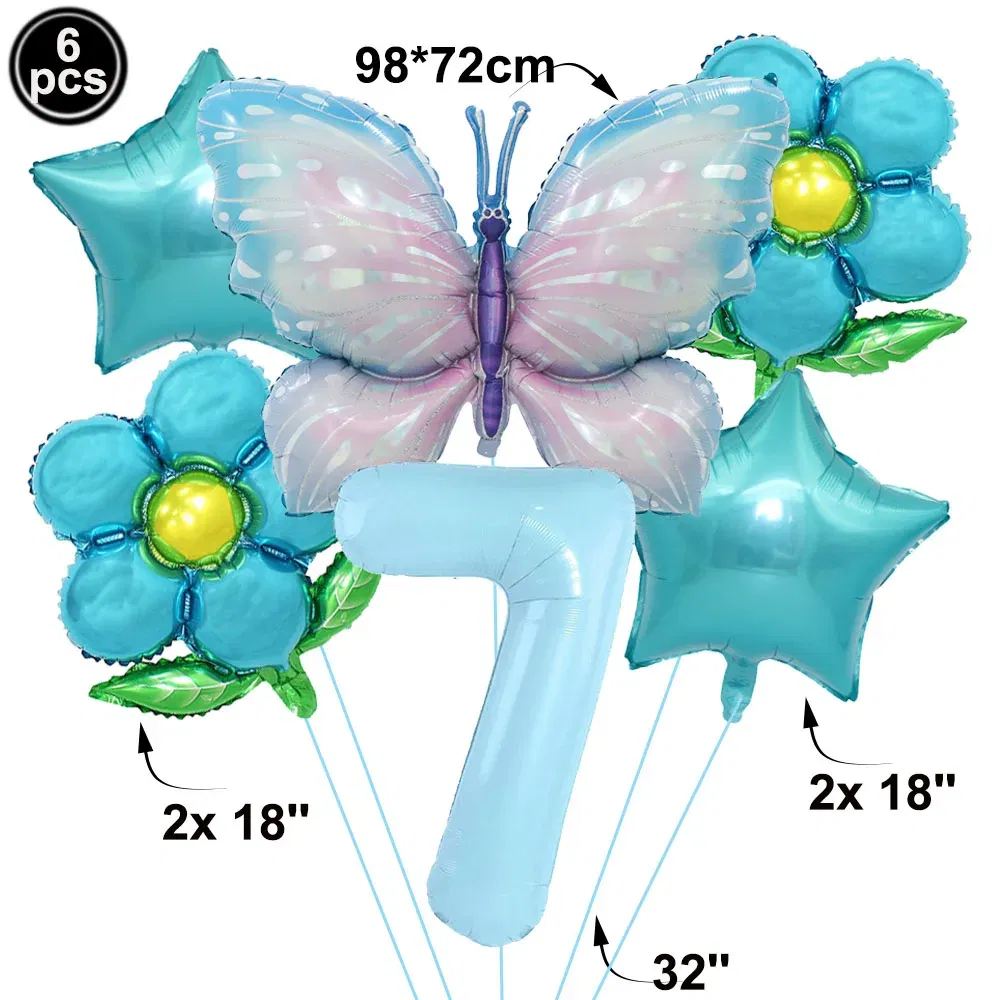 Color: green - Butterfly Balloon Set 32/40inch Number Balloon Princess Garden Decoration Girl Fairy Birthday Party Balloon