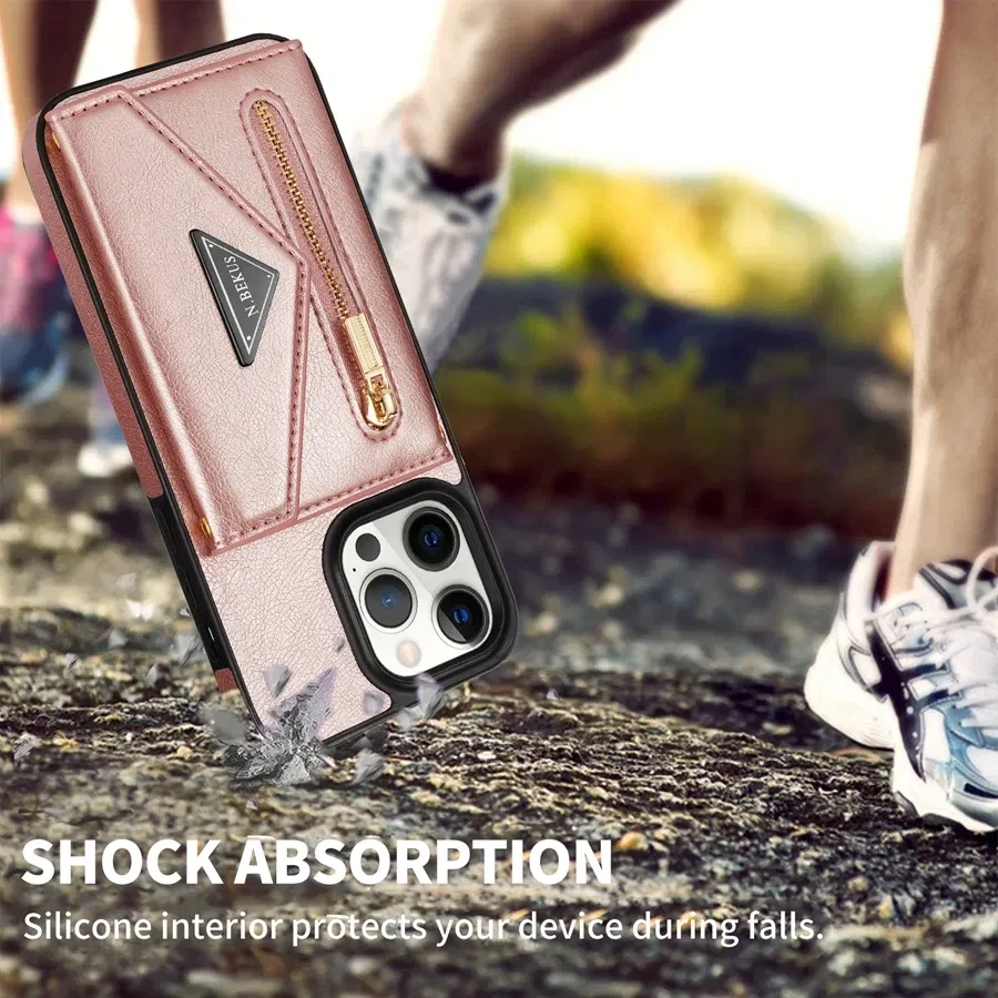 Material: EVA, Color: Pink - Wallet Side Card Zipper Flip Crossbody Leather Case For iPhone 15 14 Pro Max 13 Mini 12 11 SE 2022 2020 X XS XR 8 7 6 6s Plus