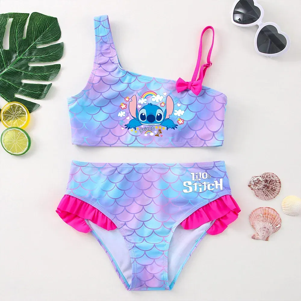 Color: Chocolate, Size: XL - Lilo Stitch Girls Tankini Swimsuits Summer Beach wear Children Kids Wear Bathing Suits Two-pieces Bikini Dresses Fashion