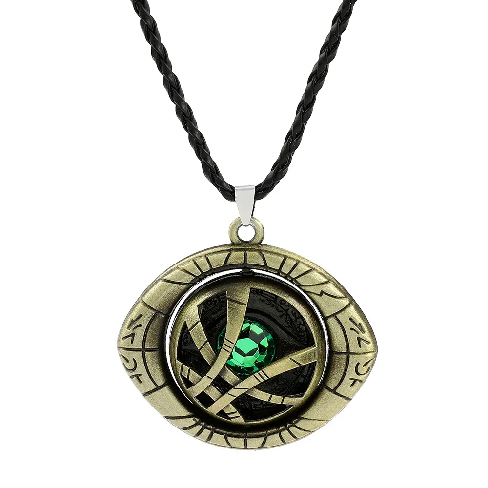 Metal color: Light Yellow Gold Color - Marvel Avengers Dr Strange Necklace Doctor Strange Infinity Time Stones Eye of Agamotto Rotatable Necklace Kpop
