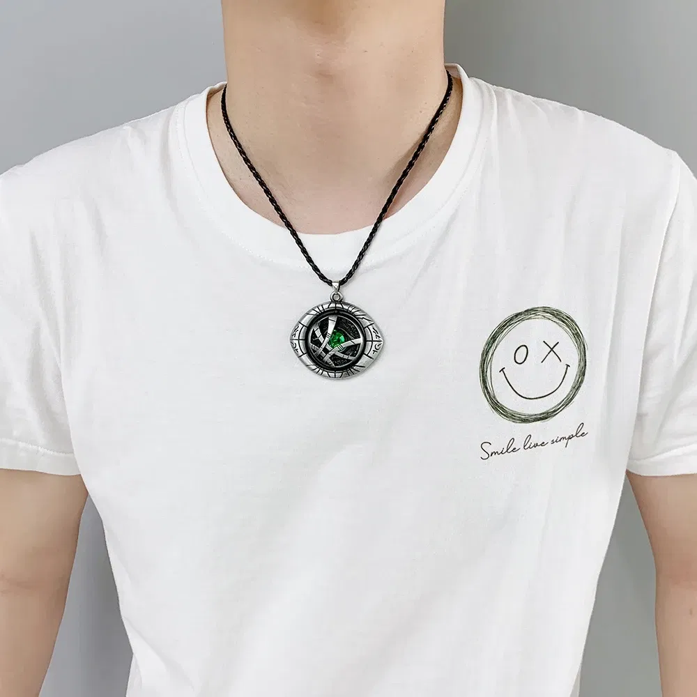 Metal color: Light Yellow Gold Color - Marvel Avengers Dr Strange Necklace Doctor Strange Infinity Time Stones Eye of Agamotto Rotatable Necklace Kpop