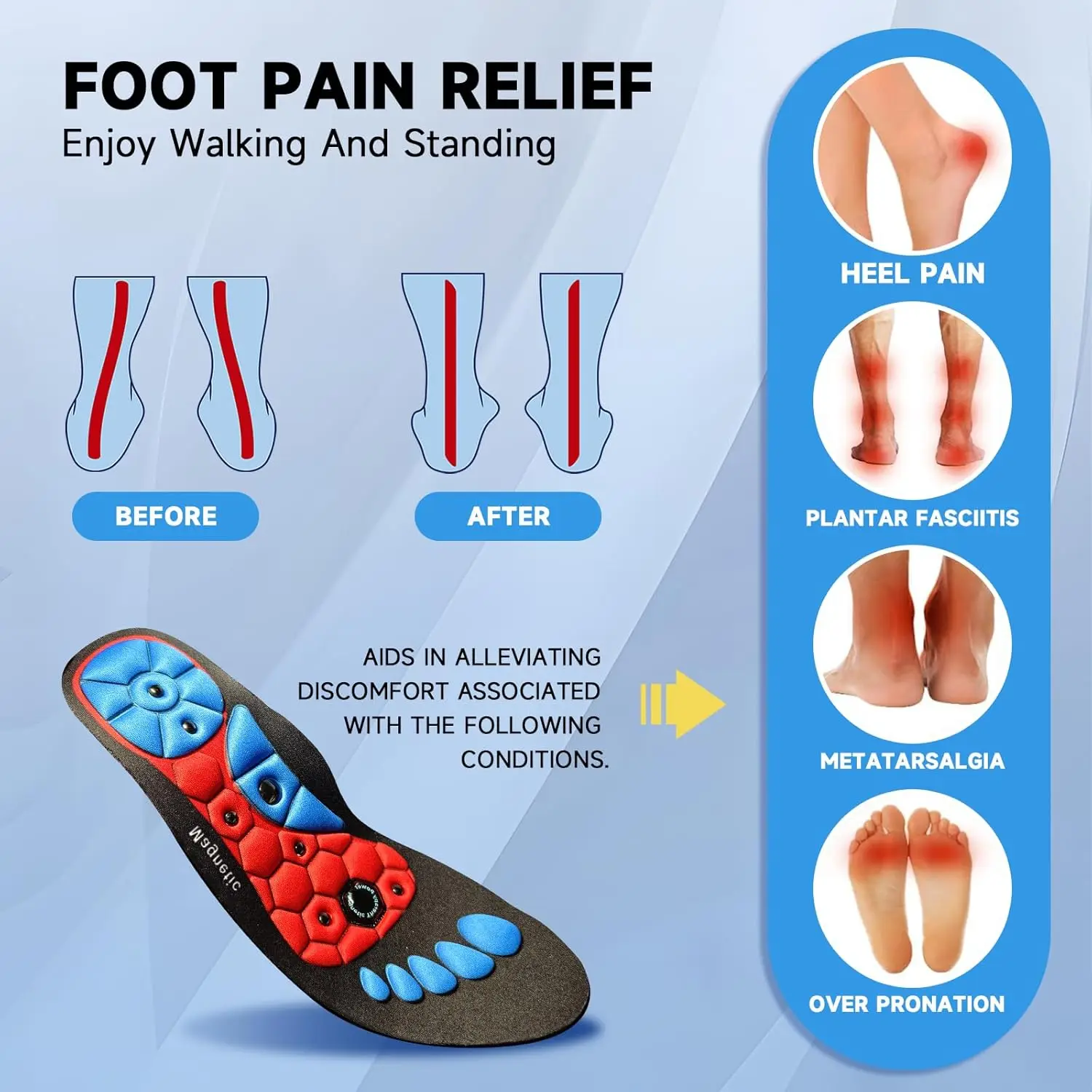 Color: black, Shoe Size: 0.5 - Unisex Magnetic Therapy Foot Insoles Orthopedic Shoe Soles Weight Loss Slimming Massage Acupoints Arch Anti-fatigue Shoes Pads
