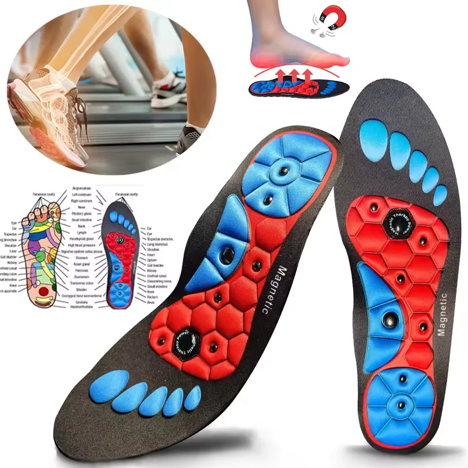 Color: black, Shoe Size: 0.5 - Unisex Magnetic Therapy Foot Insoles Orthopedic Shoe Soles Weight Loss Slimming Massage Acupoints Arch Anti-fatigue Shoes Pads