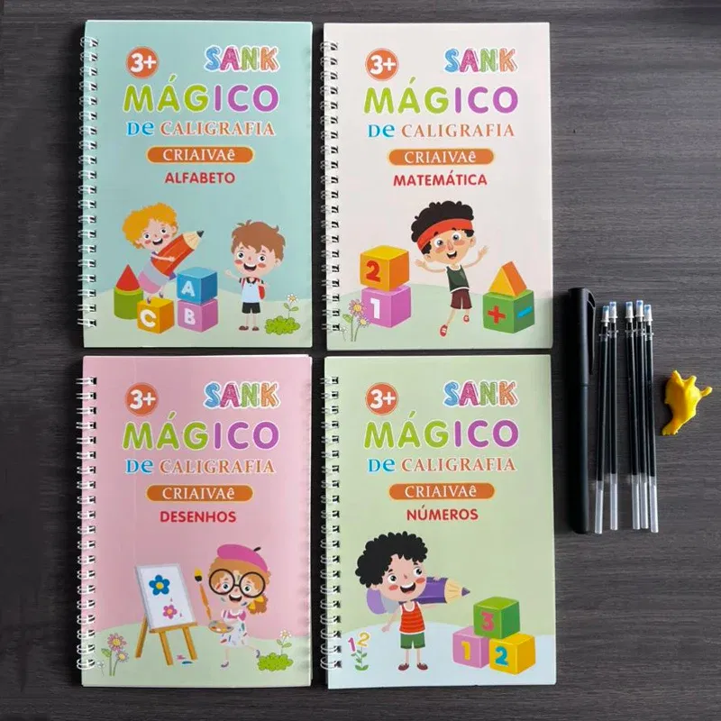 Color: WHITE - Magic Writing Book in Portuguese Calligraphy Notebook Montessori Kids Reusable Educational Calligraphic Letter Practice Toy