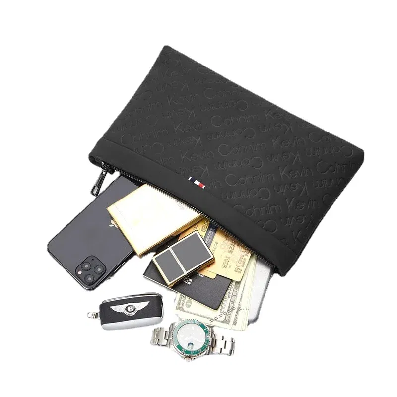 Men's handbag leather hand zipper men's bag casual business hand-held clip envelope wallet to send boyfriend birthday gift