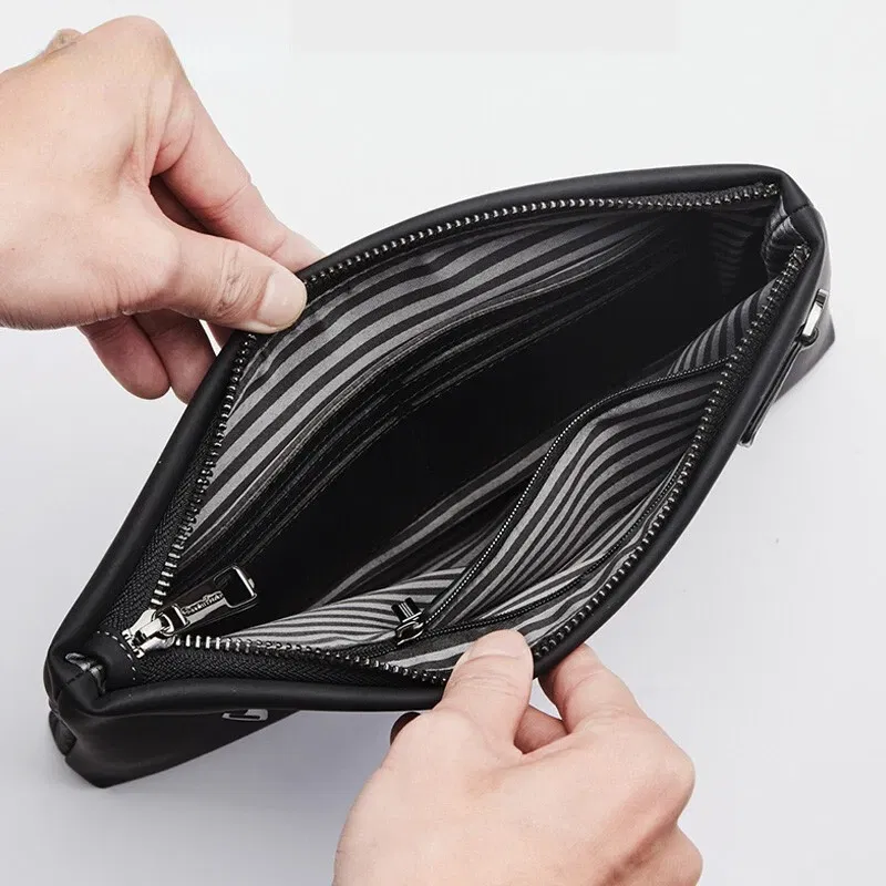 Men's handbag leather hand zipper men's bag casual business hand-held clip envelope wallet to send boyfriend birthday gift