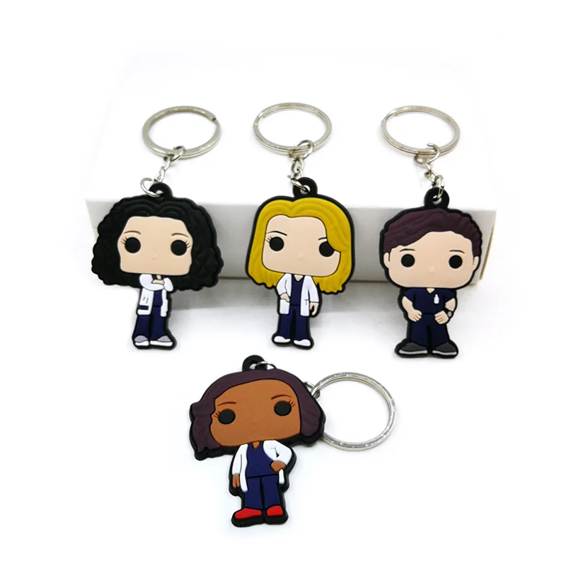 Color: green - 1PCS PVC Rubber Key Ring Classic Anime Figure Mold Doctor Shape Petty Mini Key Holder Accessories Charms Fit Kid Gift Trinkets
