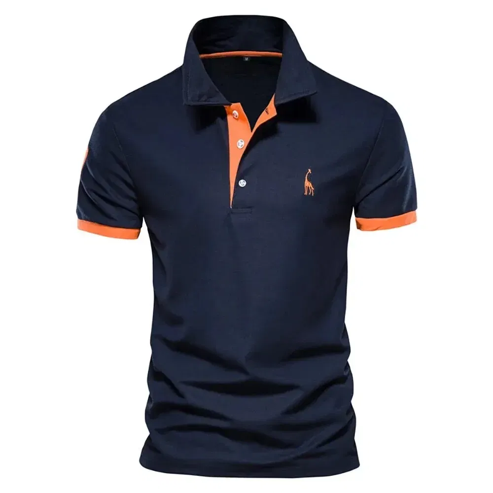 Color: Navy Blue, Size: XL - Dropshipping Polo Giraffe Shirt Men Quality Embroidery Summer Short Sleeve Polo Casual Business Social Mens Polos BR Size
