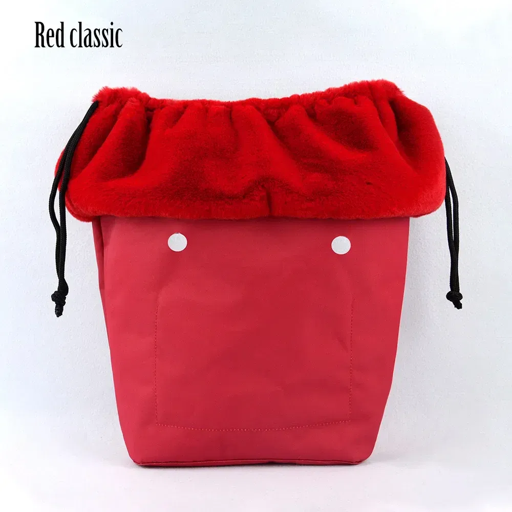 Color: GRAY - 2025 Winter O Bag Large Capacity Classic Mini Plush Fur Furry Organizer Top Drawstring Colorful Inner Insert for Obag Winter