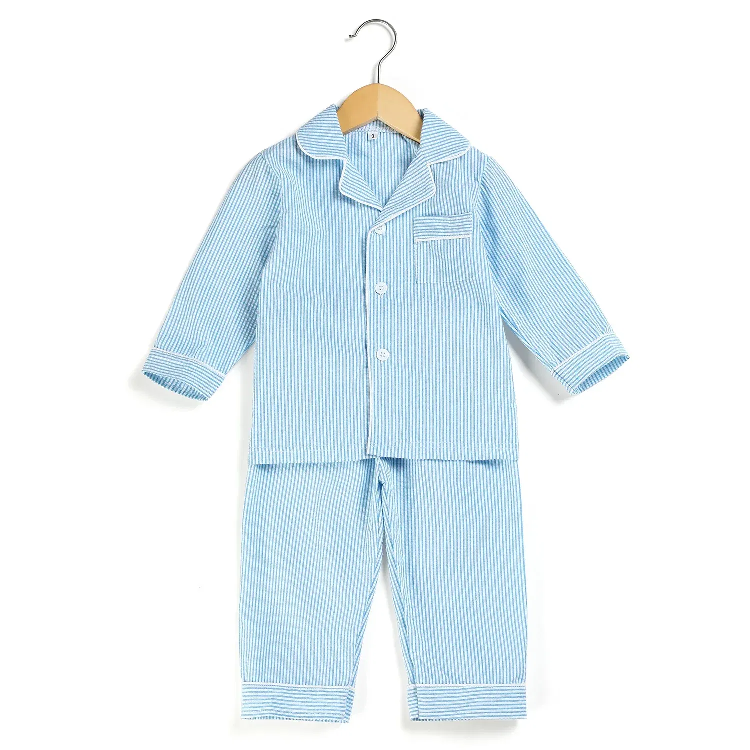 Color: GRAY, Ships From: CHINA, Kid Size: 12t - Ruffkids 100% Cotton Summer Kids Pajamas Sleepwear Seersucker Striped Matching Pjs Boys Clothes Loungewear Girls Pyjamas Set