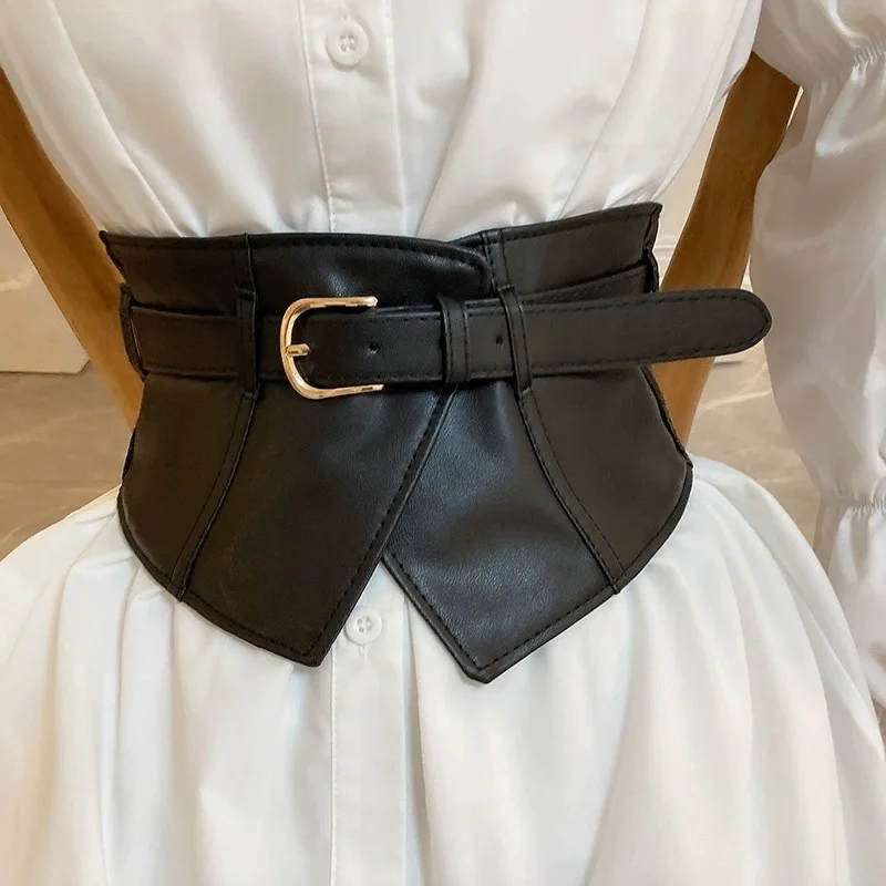Color: black - Belt women fashion with dress overcoat design elastic elastic elastic belt black niche with wide version of the belt