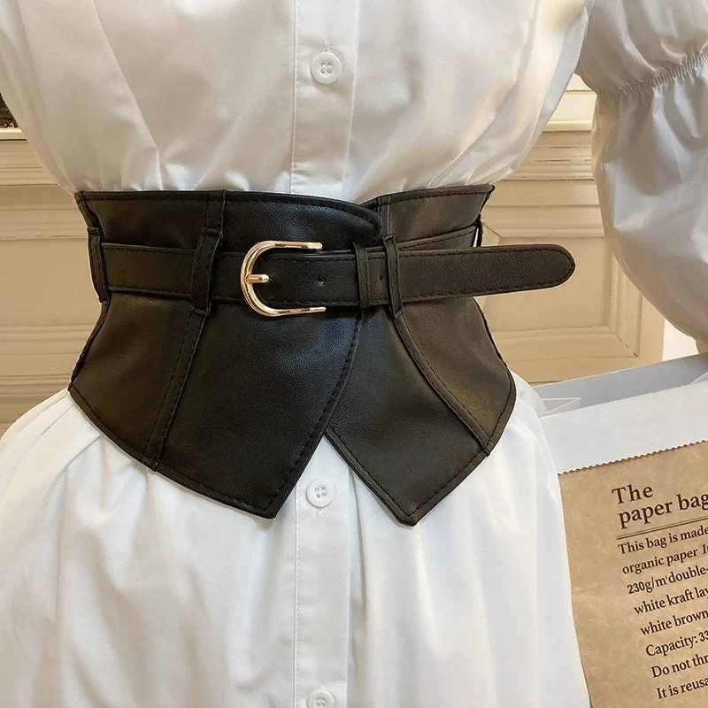 Color: black - Belt women fashion with dress overcoat design elastic elastic elastic belt black niche with wide version of the belt
