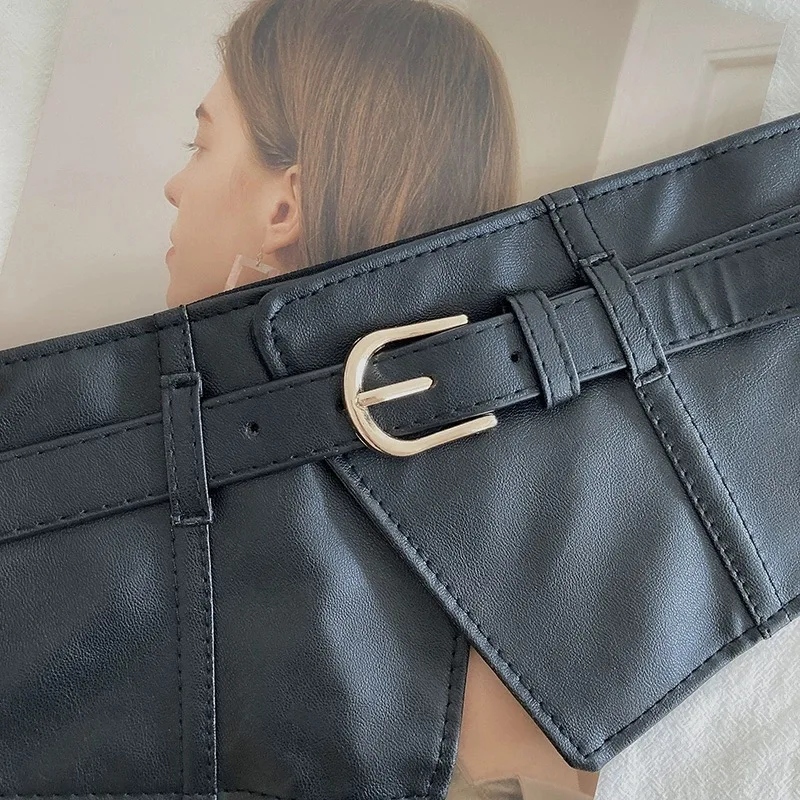 Color: black - Belt women fashion with dress overcoat design elastic elastic elastic belt black niche with wide version of the belt