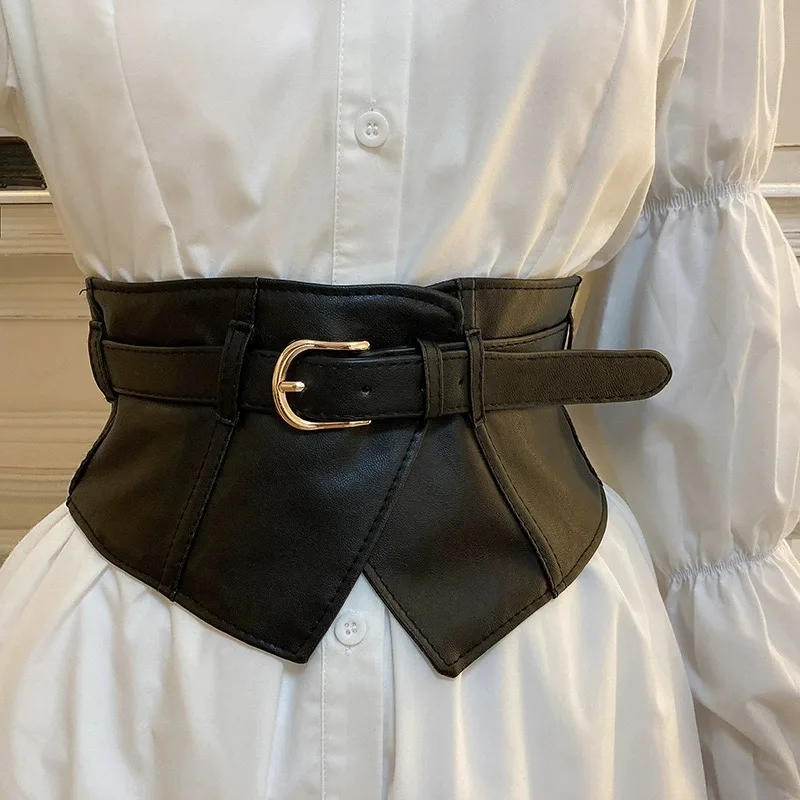 Color: black - Belt women fashion with dress overcoat design elastic elastic elastic belt black niche with wide version of the belt