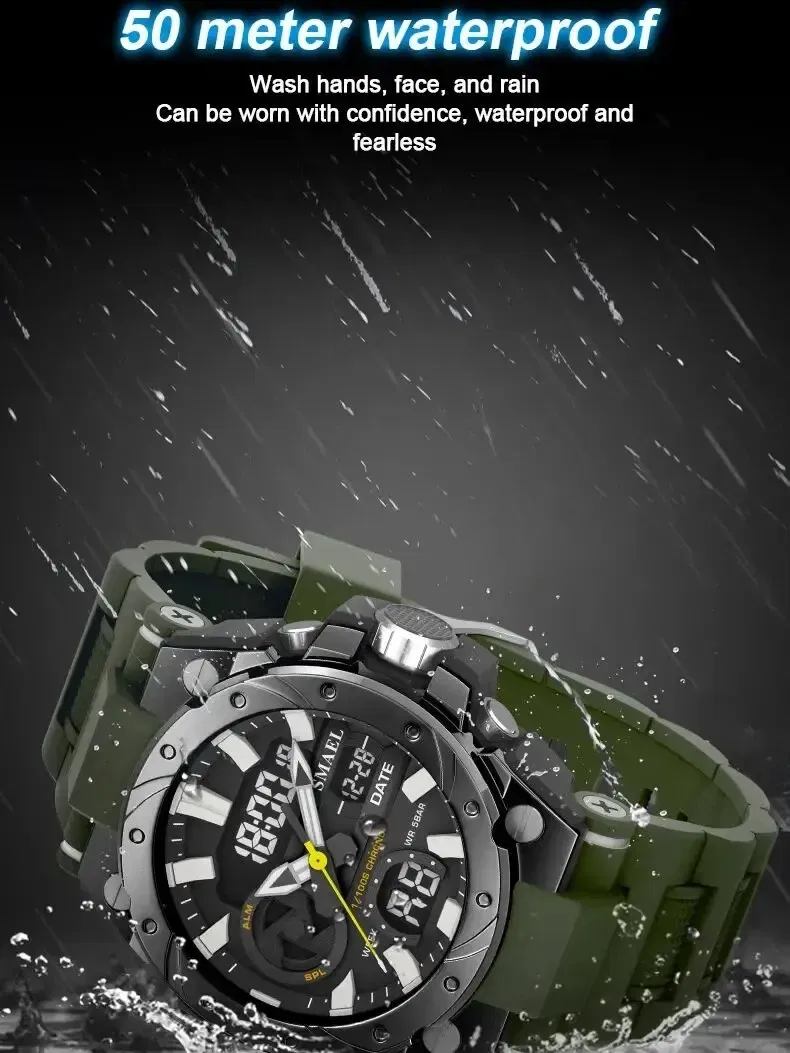 Color: Gold - Quartz Electronic Fashion 8029 Watch 50M Waterproof LED Digital Auto Date Alarm Clocks Sport Watch For Men's