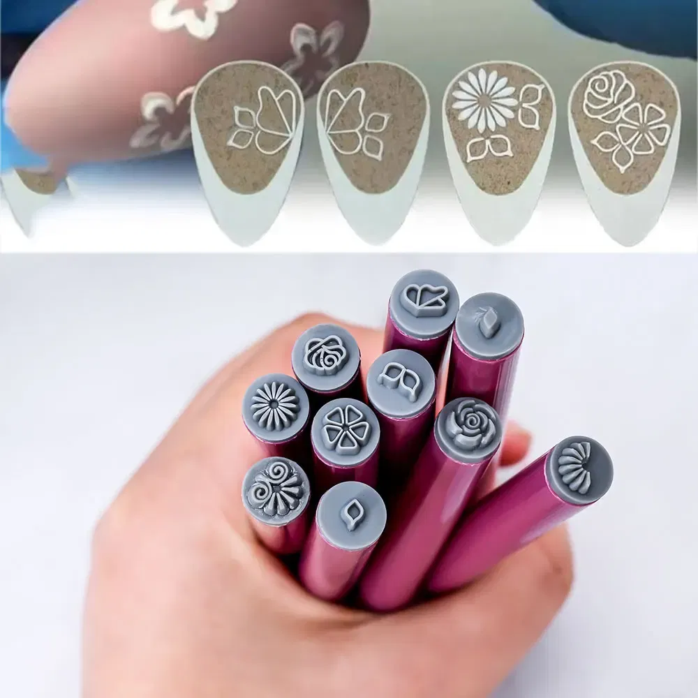 Color: black - 4/6/10pcs Pink Nail Art Stamp Pen Nail Art Stamp Pen Handicraft Nail Art Flower Stamp Nail Diy Graffiti Stamp Pen Dotting Tools