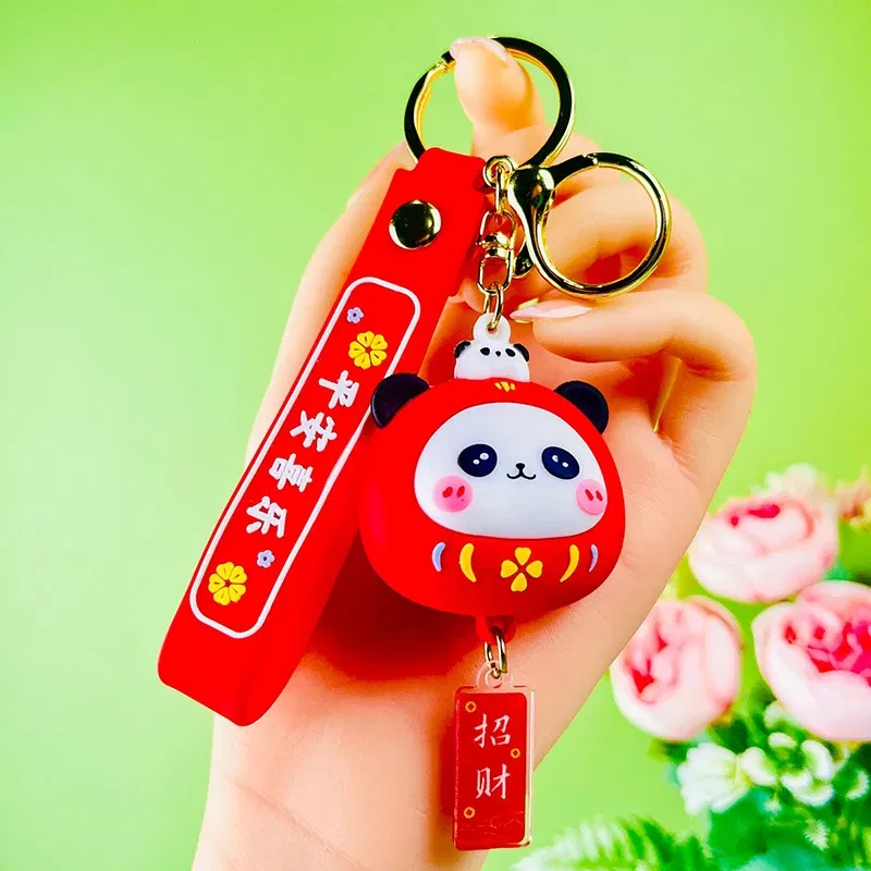 Color: Orange - Cartoon Panda Keychain Silicone Animal Doll Pendant Keyring For Women Men Bag Charms Car Key Holder Accessories Couple Gift