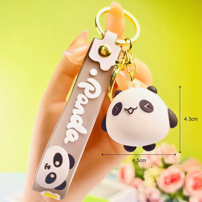 Color: Orange - Cartoon Panda Keychain Silicone Animal Doll Pendant Keyring For Women Men Bag Charms Car Key Holder Accessories Couple Gift