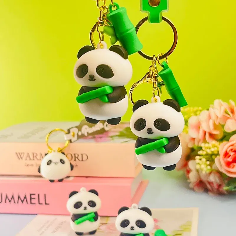 Color: Orange - Cartoon Panda Keychain Silicone Animal Doll Pendant Keyring For Women Men Bag Charms Car Key Holder Accessories Couple Gift