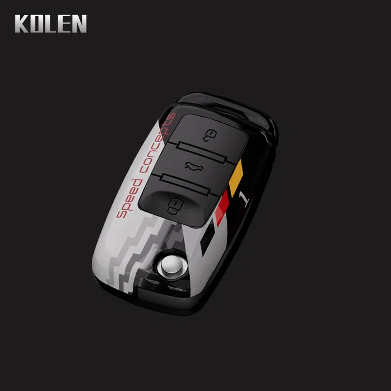 Color Name: Dark Grey - ABS Car Folding Key Case Cover Shell For Volkswagen VW Polo Golf Passat Beetle Caddy Tiguan Skoda Octavia Kodiaq Seat Leon Altea