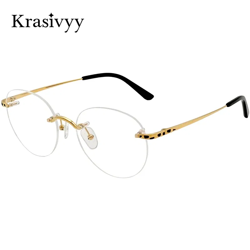 Krasivyy Round Pure Titanium Rimless Glasses Frames Women Luxury Brand Designer Eyeglasses Men Vintage Quality Optical Eyewear