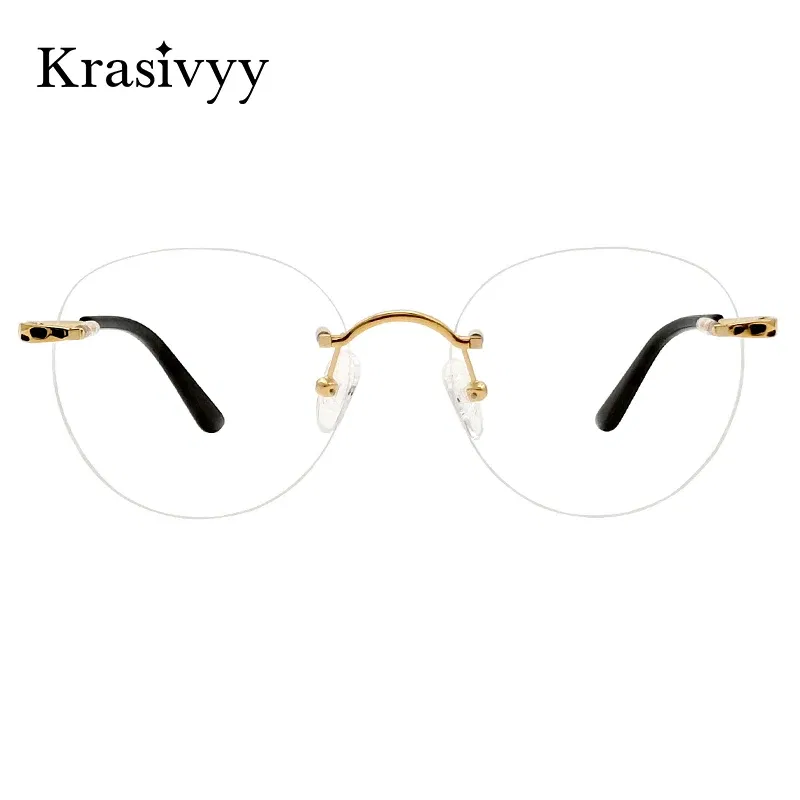 Krasivyy Round Pure Titanium Rimless Glasses Frames Women Luxury Brand Designer Eyeglasses Men Vintage Quality Optical Eyewear