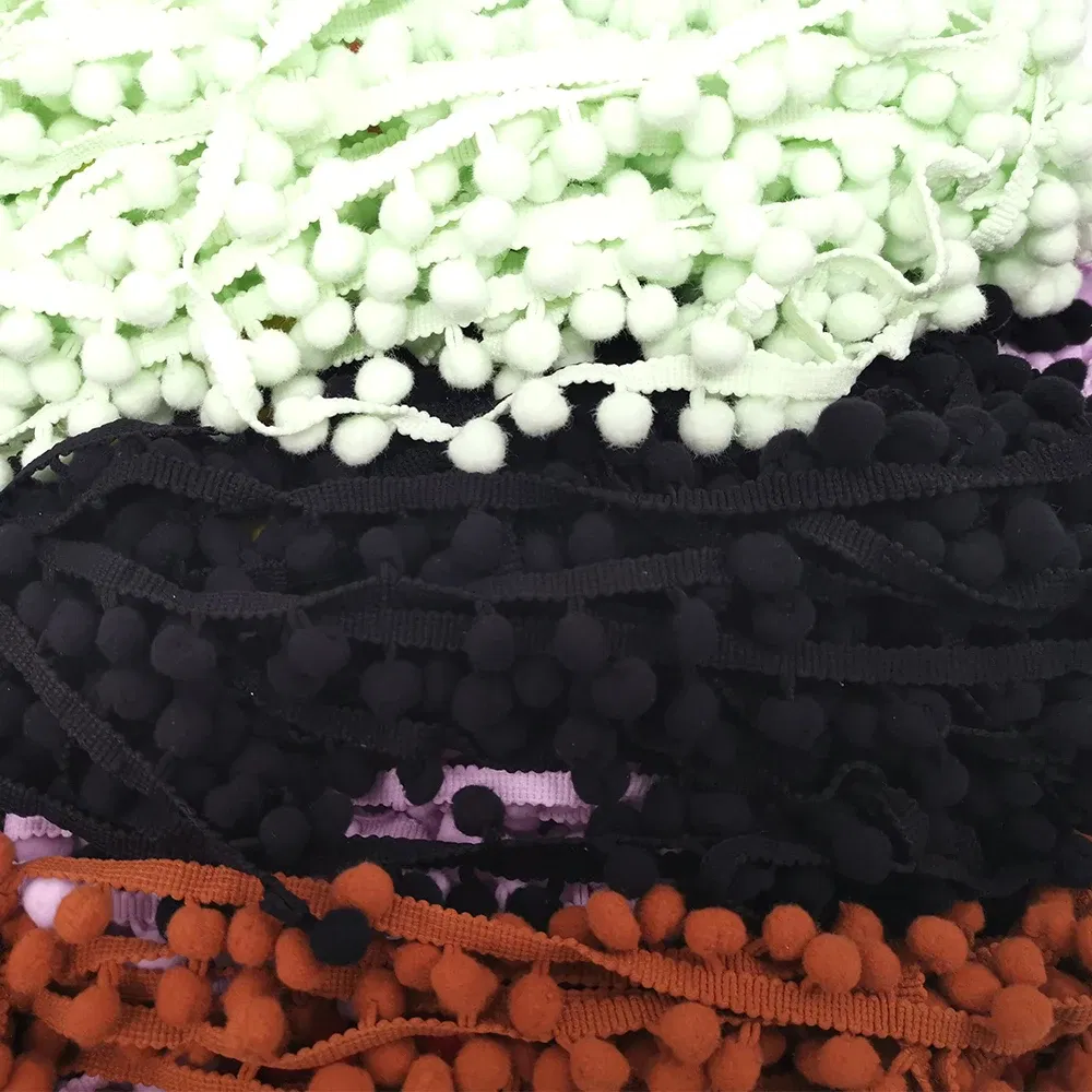 Color: Light Coffee, Size: M - 1-5yard Pom pom Fringe Lace Ribbon Pompom Trim Ball Fabric DIY Sewing Tassel Lace Kintted Fabric Handmade DIY Craft Accessorie