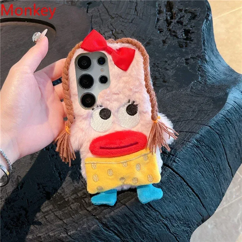 Material: EVA, Color: black - 3D Cartoon Braided Girl Silicone Phone Cases For Google Pixel 9 Pro XL 8 5G 7 6 8A 7A 6A Cute Warm Fur Sausage Mouth Cover Gift