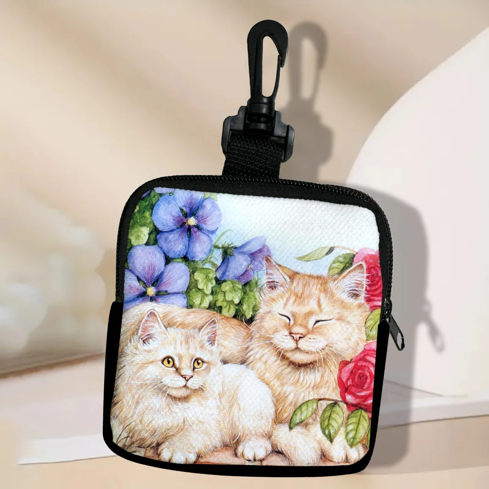 Color: Gold - Cat Mini Coin Purse Simple Zipper Kid Storage Pouch Coin Key Bag Women Men Wallet Mini Purse 7.2