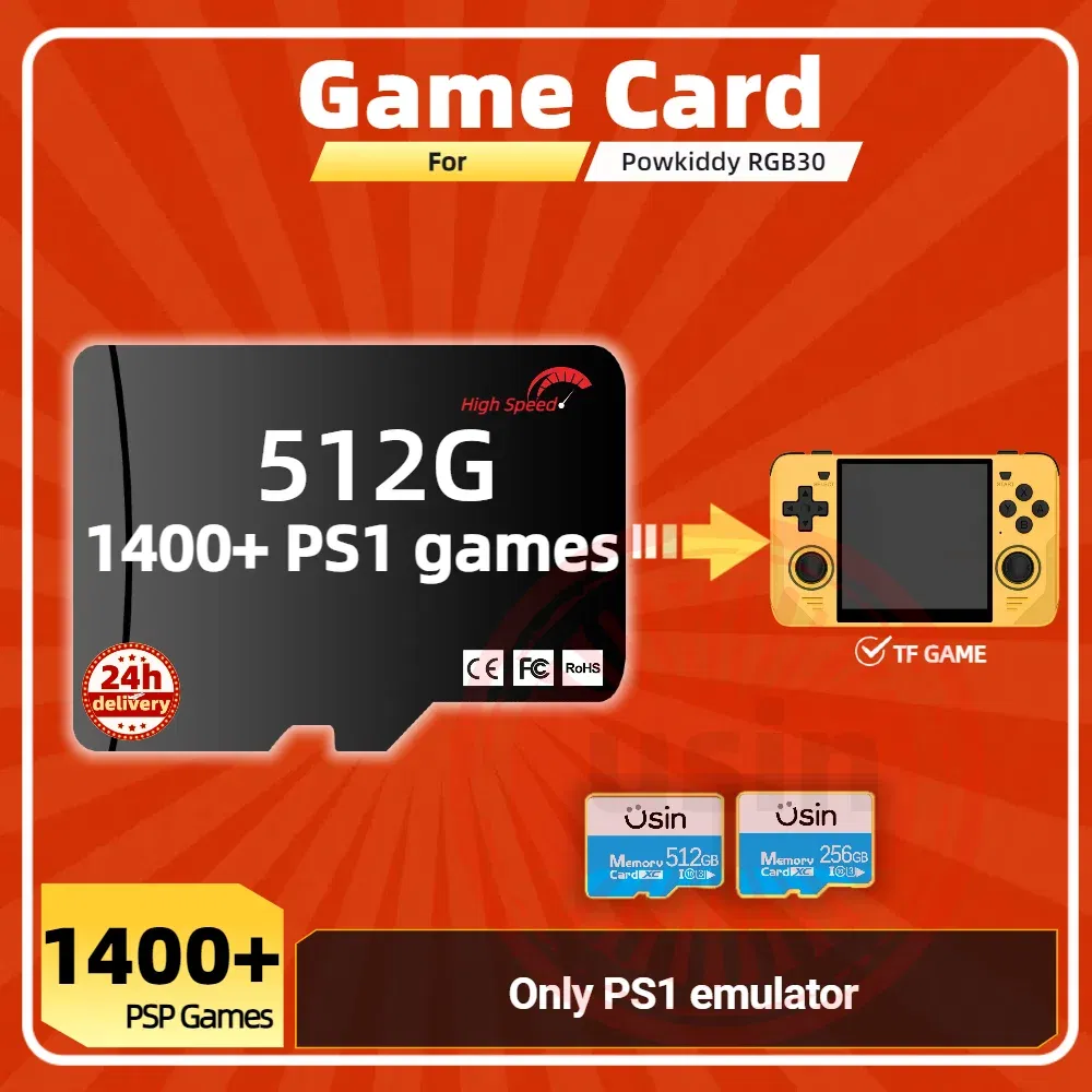 Color: Gold, Ships From: CHINA - Game Card For Powkiddy RGB30 Memory TF Plug&Play Pre-install Retro Games PSP PS1 SD portable Handheld High Speed Card 1Tb 512G